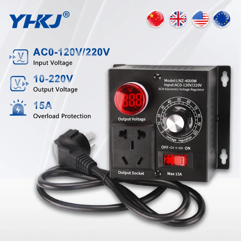 LNZ-4000W AC220V 4000W Voltage Regulator Portable Temperature Speed Light Adjustable Voltage Variable Monophase Controller