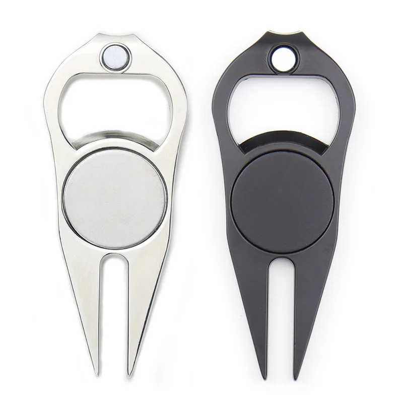 1PC Golf Divot Repair Tool Pitch Groove Cleaner Stainless Magnetic Golf Pitchfork Ball Marker Bottle Opener Golf Accessories