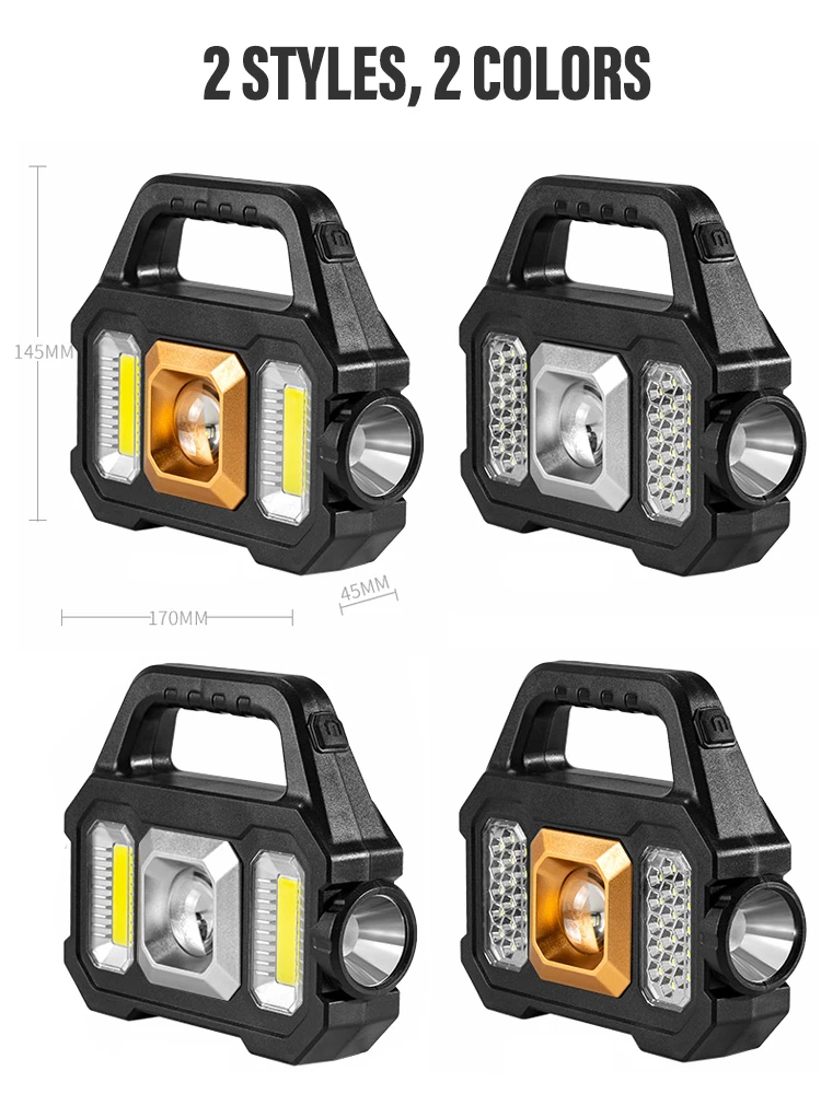 Linternas Led de alta potencia, luz de trabajo recargable para acampar, Luz Portátil multifuncional, carga Solar, 6 modos de iluminación