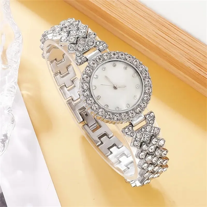 6 Piece Set Luxury Watches Women Rings Necklaces Earrings Rhinestone Fashion Watches Casual Ladies Watch Bracelet Set Clock