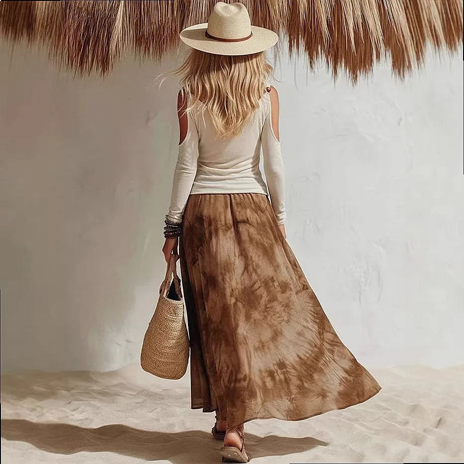 Fashion Casual Loose Long Sleeve Swing Skirt Spring Summer Skirts Women Oversized Maxi Skirt