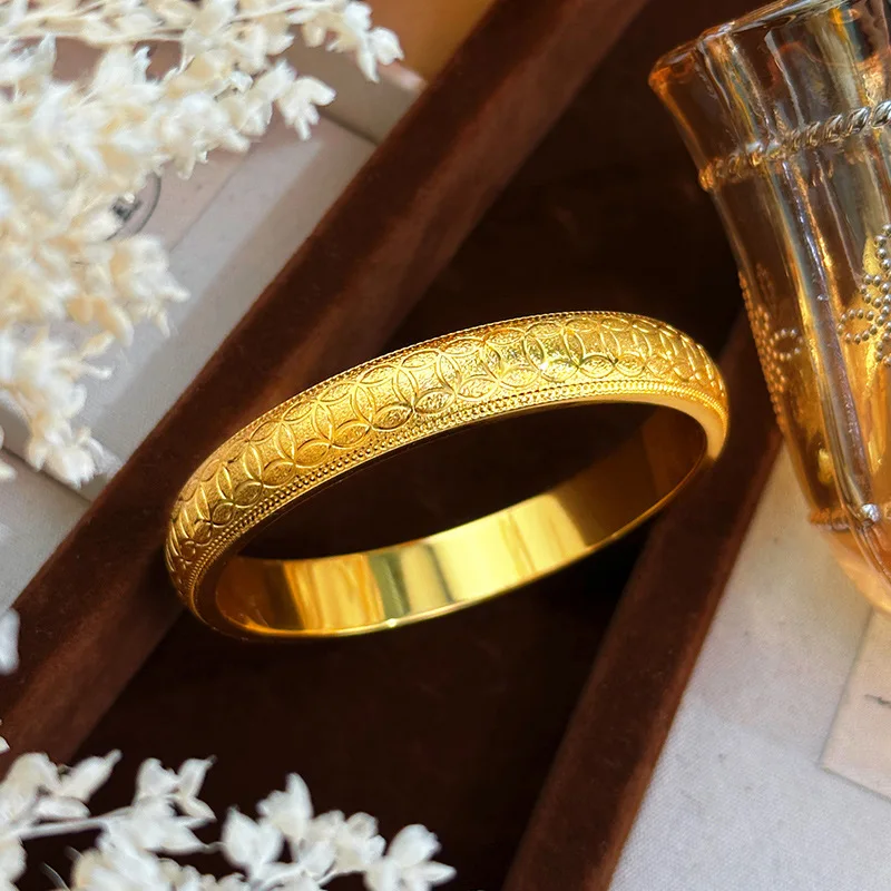 

Wealth Rolling In Copper Coin Vintage Fixed Bangle For Women 24K Gold AU999, Solid pure gold is sturdy, durable and weighty