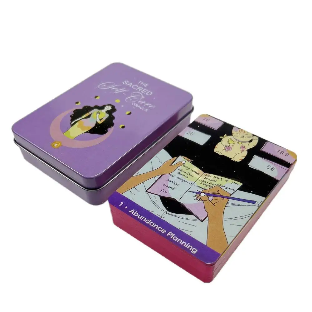 

10x6 cm Sacred Self-care Oracle Cards in A Tin Gilded Edges with Guidebook