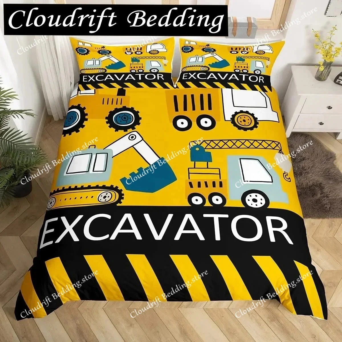3D Equipment Trucks Duvet Cover King Kids Boys Cartoon Car Excavator Tractor Bedding Set Construction Comforter Cover Set