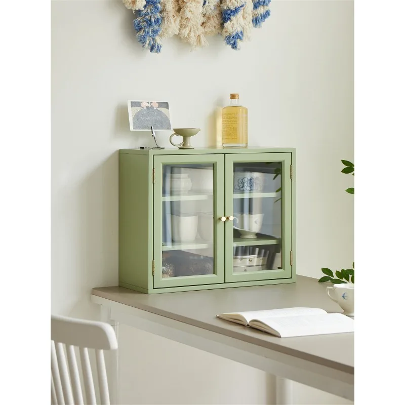 Solid wood desktop storage box, coffee cup, mug, tea set, dust storage cabinet, character cosmetics display cabinet