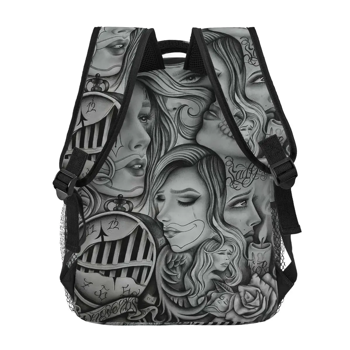 Sad Eyes Chola Clown , Chicano Art , Black And Grey Art Backpacks Boys Girls Bookbag School Bags Kids Rucksack Shoulder Bag