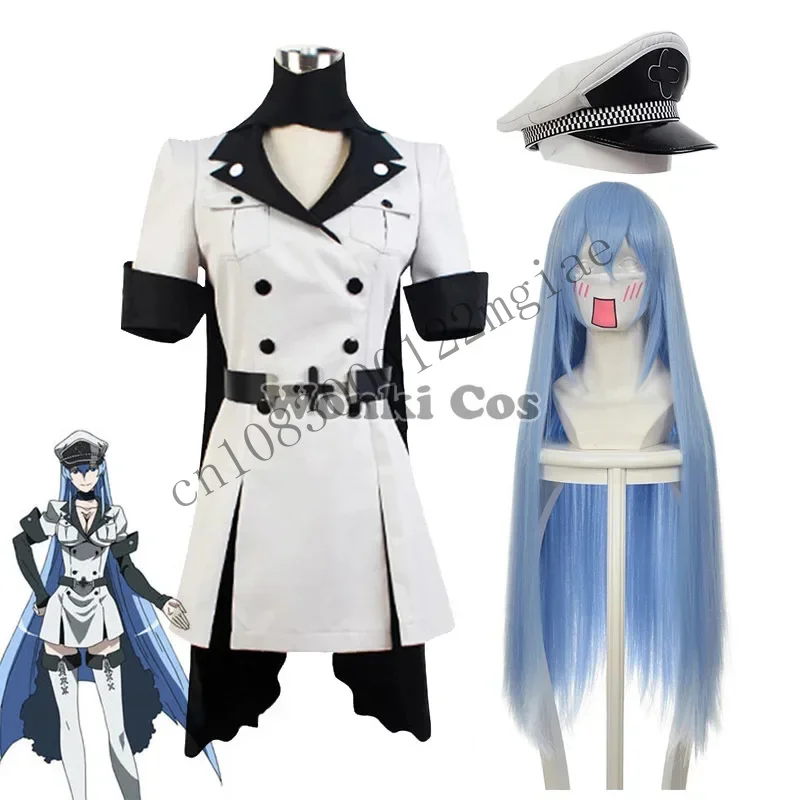 Akame Ga KILL Esdeath Esdese Cosplay Costume Uniform With Hat Long Wig For Women Party Costumes CMM221