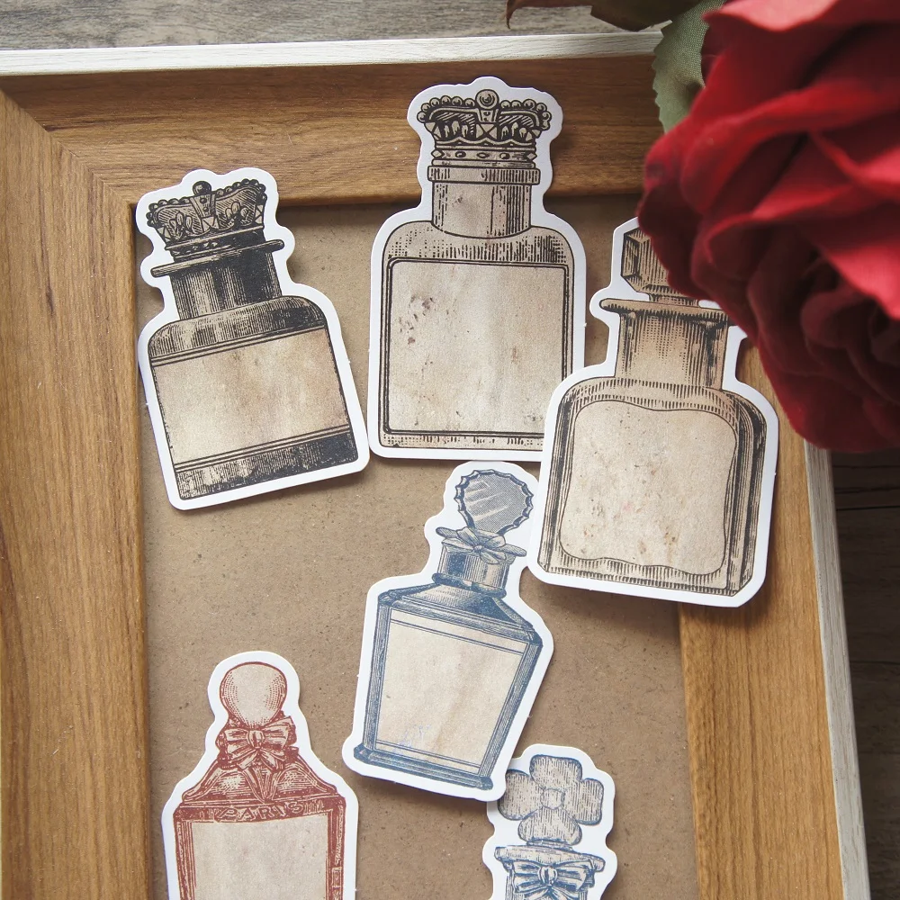 

40pcs Yellow-gray Antique Glass Bottle Design Paper As Creative Craft Paper Background Scrapbooking Decoration DIY Use