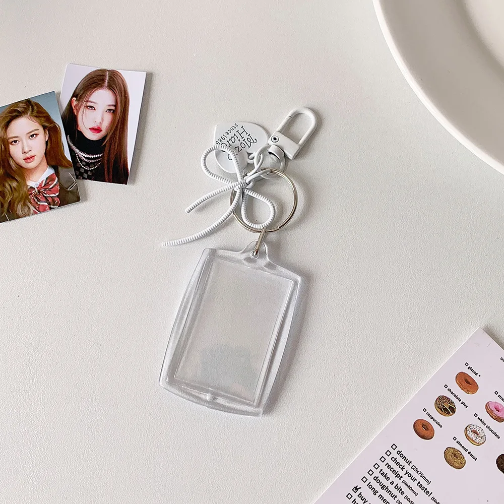 Transparent Acrylic Heart-shaped Butterfly Knot Keychain Hanger ID Photo Large Headshot Photo Frame