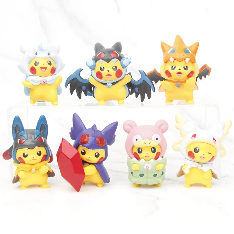 7pcs/set Pokemon Pikachu as Charizard Slowbro Lucario Slowbro Figure Toys 7cm