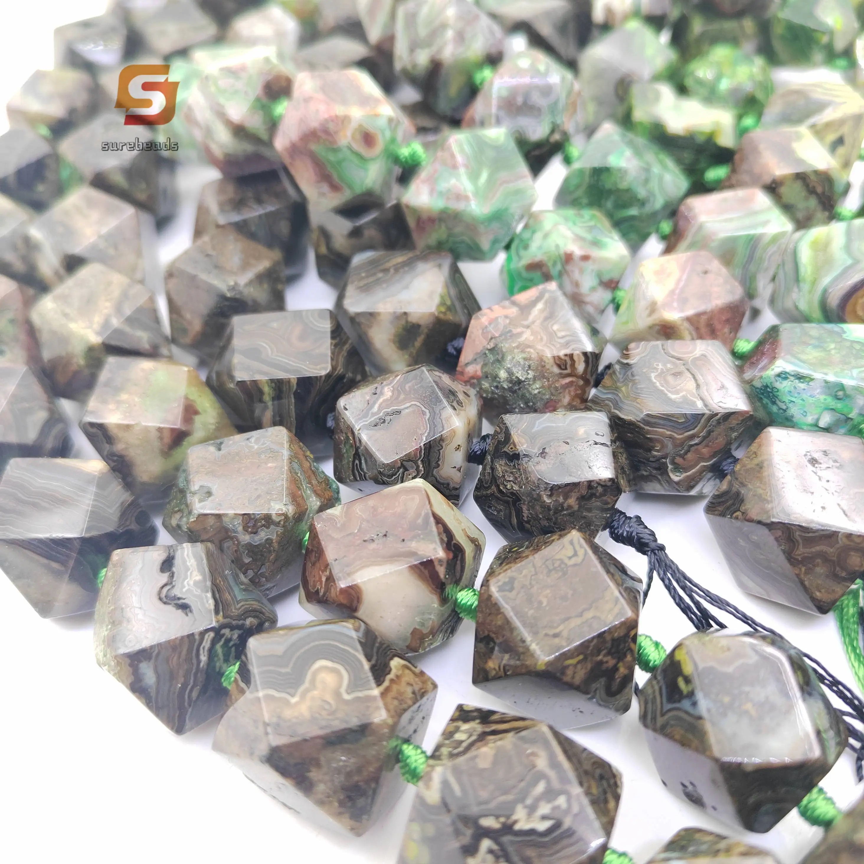 Natural Crazy Agate Faceted Nugget Loose Beads Bulk,15.5