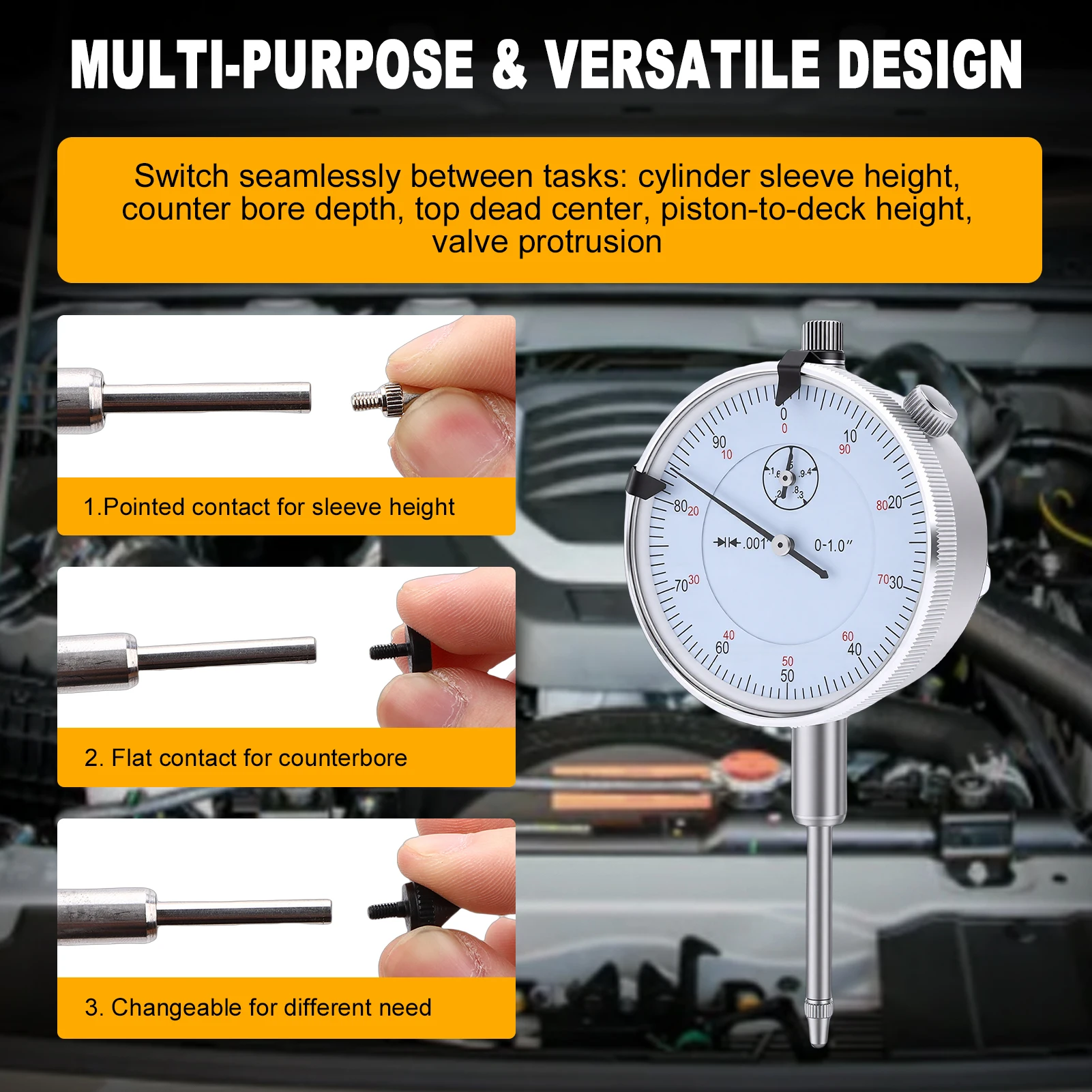 Sleeve Height and Counter Bore Gauge for All Compression-Ignition Engines Portable Cylinder Bore Gauge 0-1.00