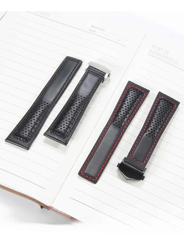 For TAG Heuer Genuine Leather Anti-Allergy Watchband Calila Monaco Heritage Tag Heuer Series Double Press Buckle Watch Strap