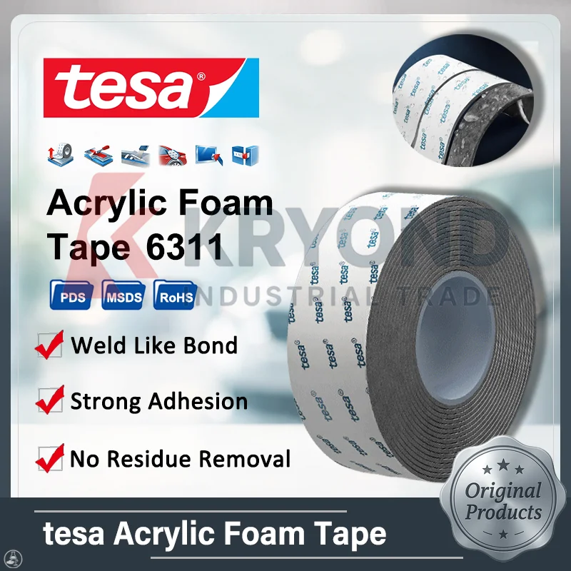 Tesa 6311 Acrylic Foam Double Sided Automotive Mounting Tape for Car Trim Emblem Panel Attachment High Bond Industrial 10MM 3M