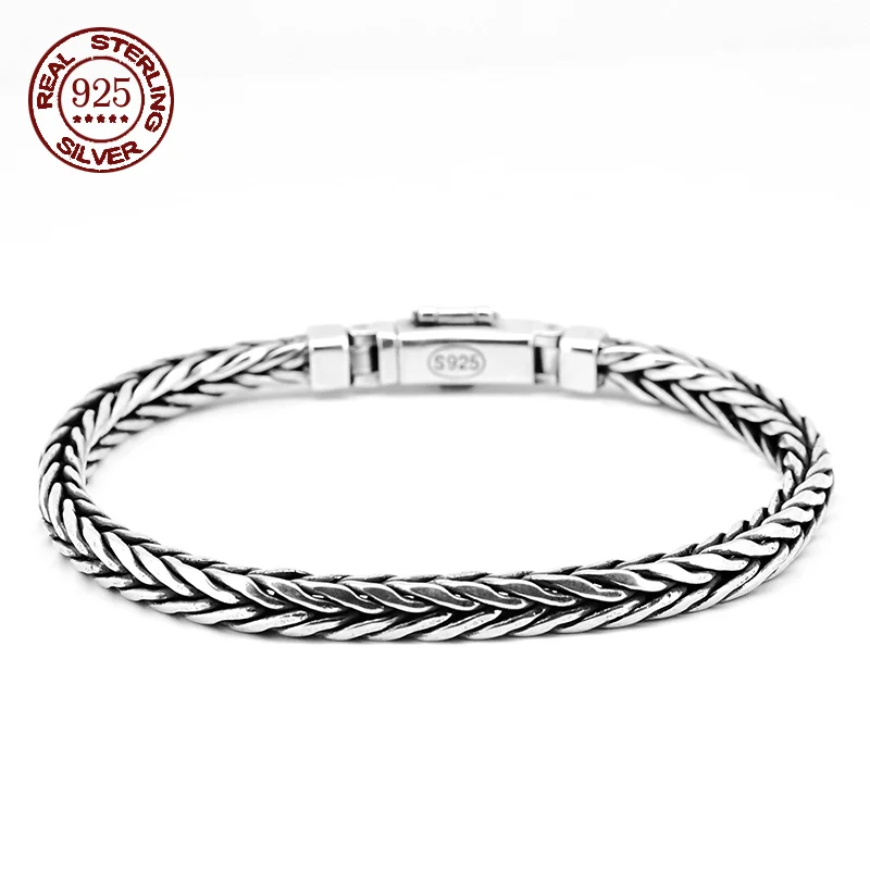 Factory Price 100% Real Solid S925 Silver Handmade Woven Retro Domineering Style Ppersonality Keel Man and Woman Bracelets