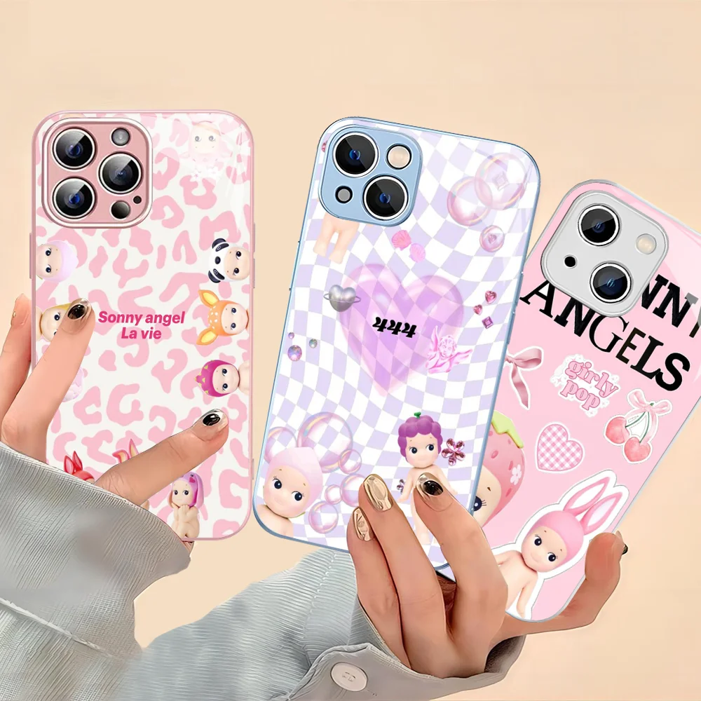 S-Sonny Angel Summer Fruits Phone Case Tempered Glass For iphone 14 13 12 11 Pro Mini XS MAX 14Plus X XS XR Cover