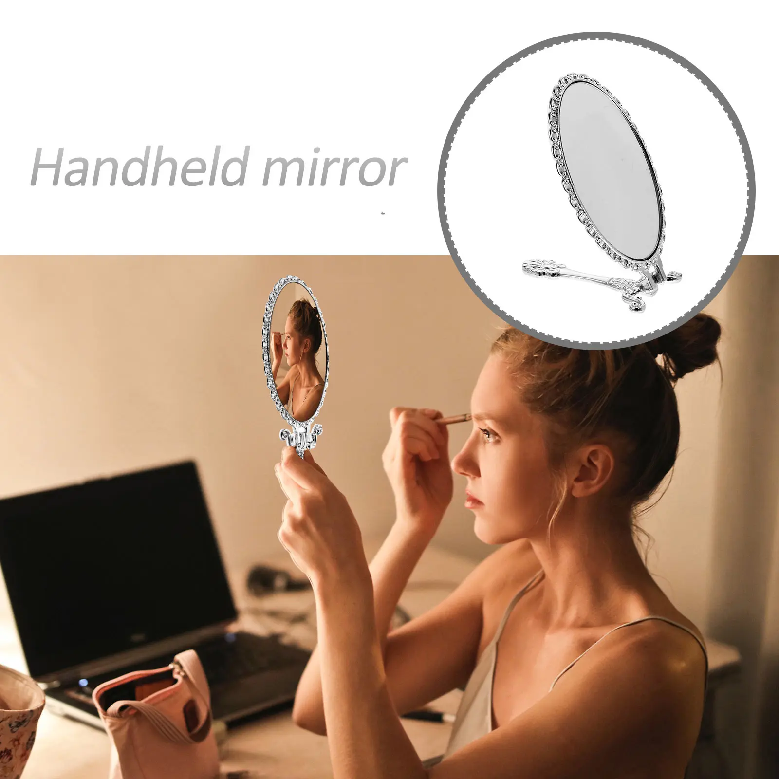 

Handheld Makeup Retro Hand Hand Makeup Mirror Vanity Small Mini Portable Mirror With Handle Compact Size Women