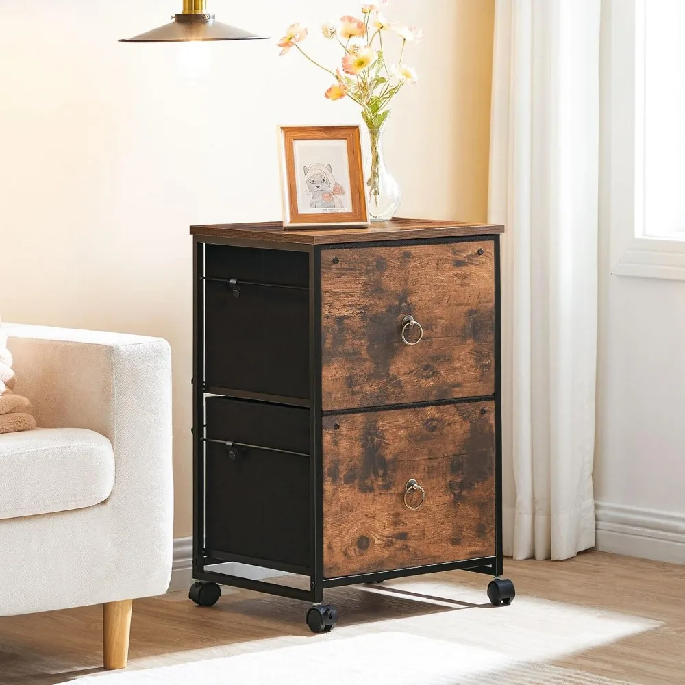2-Drawer Rolling File Cabinet, Mobile Printer Stand with Lockable Casters, Rustic Brown Office Storage for Home Workspace