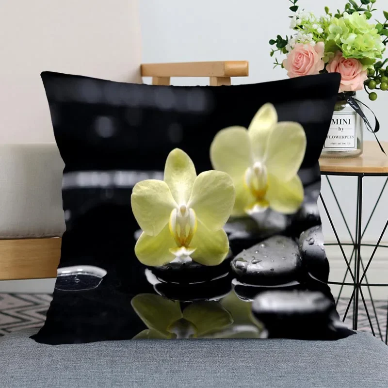 New Stone And Flower Pillowcase Bedroom Home Decorative Gift Pillow Cover Square Zipper Pillow Cases 45x45 Satin Soft