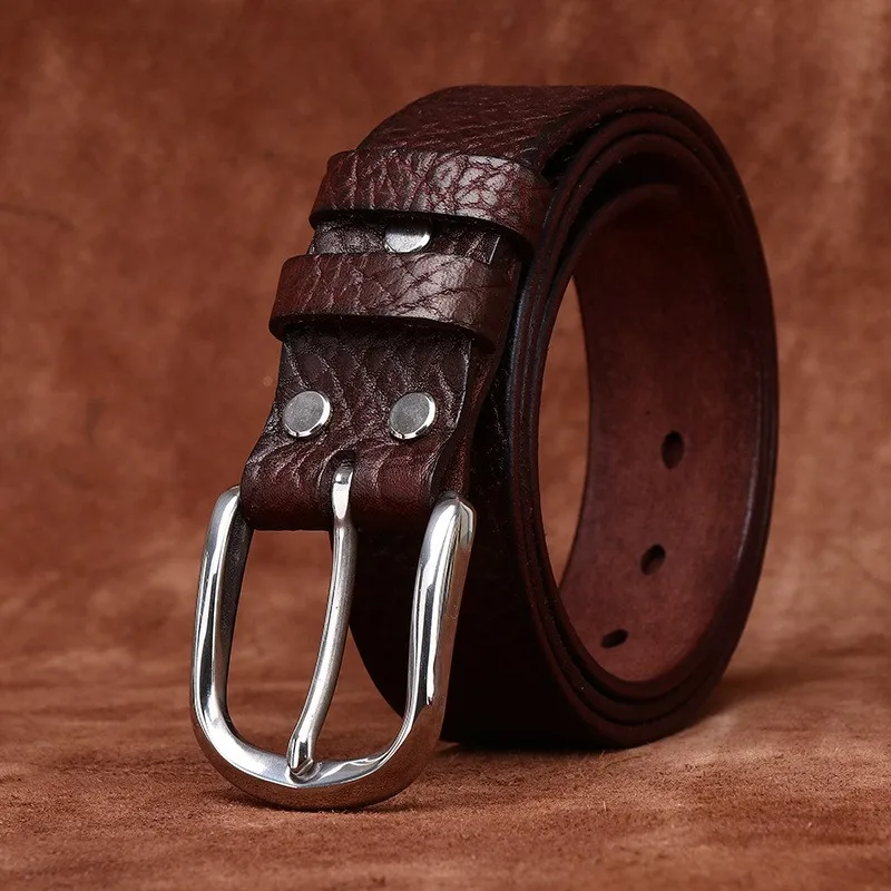 Light luxury leather textured belt for men top layer stainless men's casual
