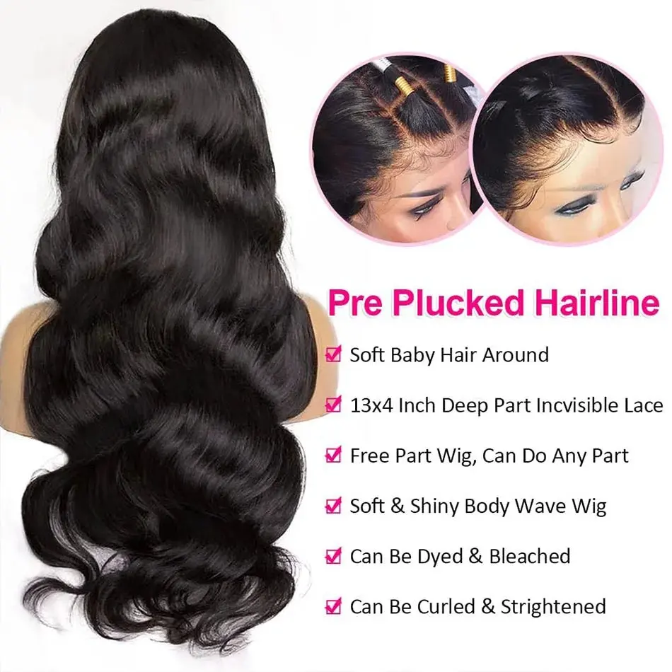 Hitam alami 20 inci 13x6 HD Wig renda rambut manusia Wig tanpa lem air pra-potong 13X4 gelombang depan wanita rambut manusia Wig dengan kepadatan 150