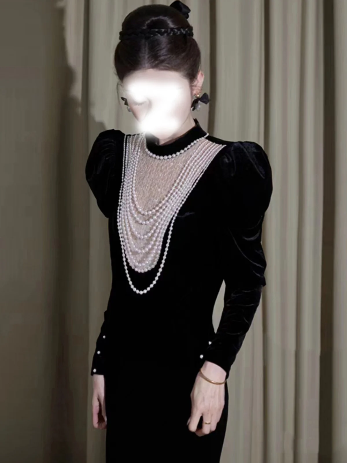 

Ele Bla Velvet Evening Gown with Long Sves And Fi Tail Design for Women Luxury Host Dr for Parties And Weddings