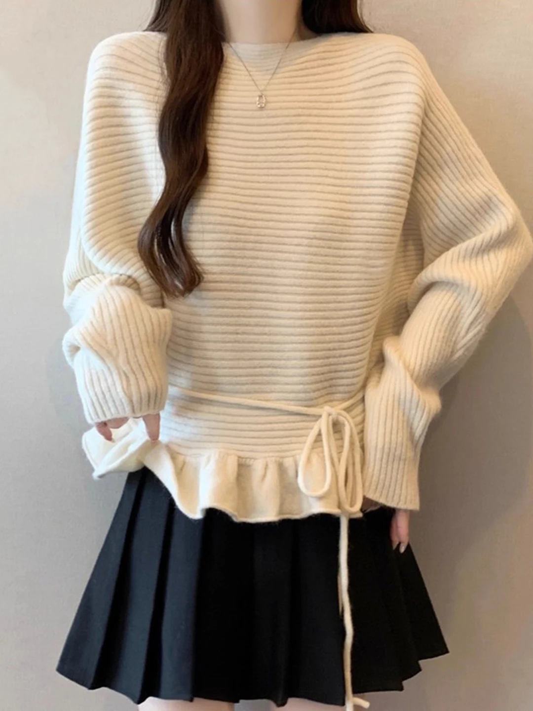 

Женский вязаный свитер с длинными рукавами, поясом на талии, драпировкой, осенне-зимний, больших размеров, модный топ, удобный, из мягкого материала