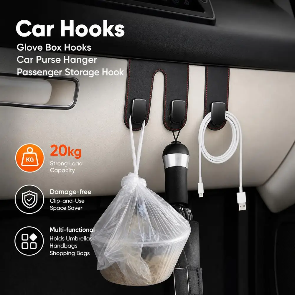 Car Glove Box Hook Heavy Duty Purse Hanger Passenger Storage Organizer Multi-Functional Interior Accessories
