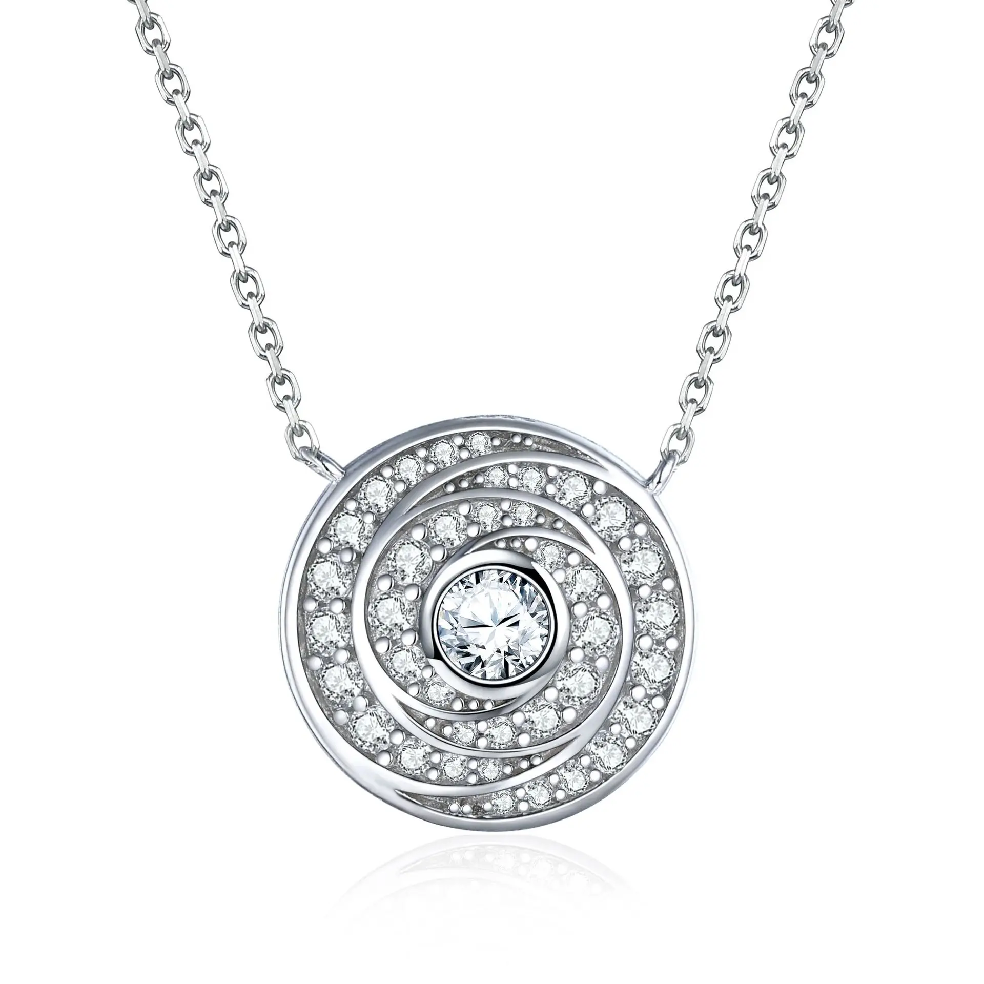 S925 Silver Time Diamond Plate Zircon Necklace Women's European and American Fashion Big Brand Circular Pendant Chain