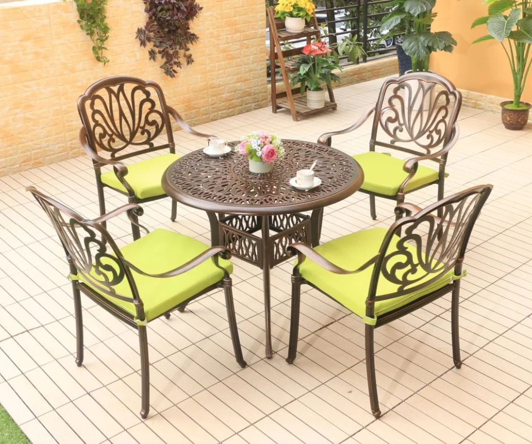 2024 Newest Outdoor Patio Dining square table Chairs Metal cast aluminium Round Table Furniture for Garden Yard