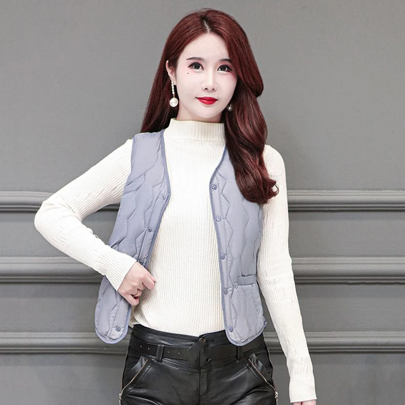 Autumn Winter Down Cotton Vest Women Lightweight Slim Warm Lamb Wool Waistcoat Female Large Size Sleeveless Cotton Padded Coats