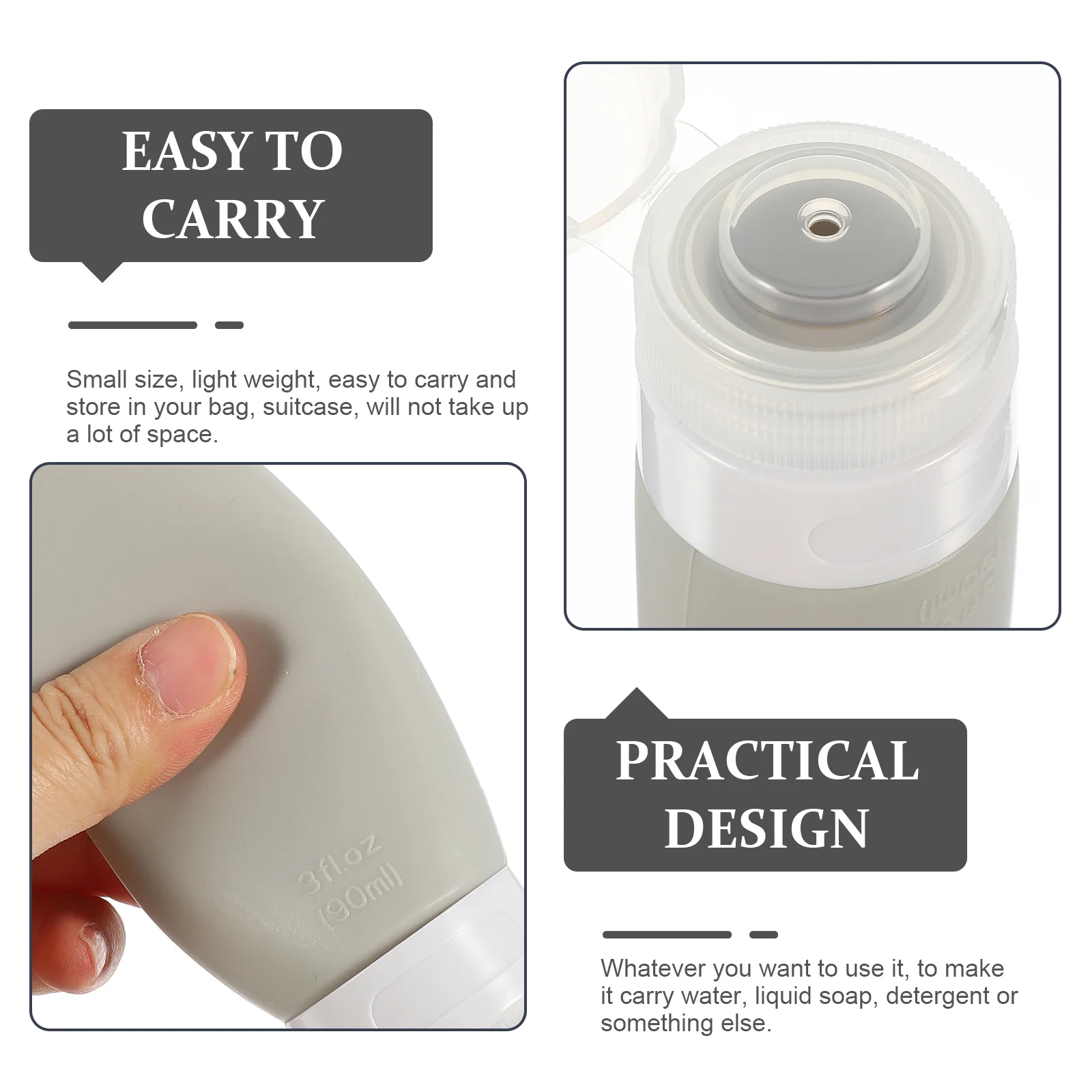 

3pcs Refillable Silicone Squeeze Leakproof Lotion Containers Portable Sub Small Toiletries Shampoo Empty For Travel