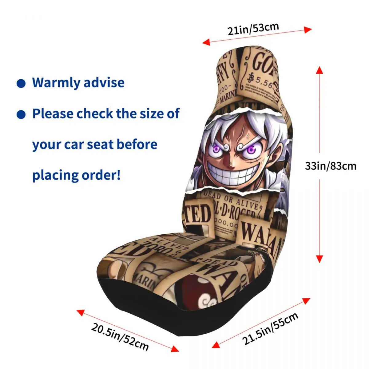 One Piece Luffy Gear 5 Wanted Universal Car Seat Cover Four Seasons Travel Car Seat Covers Polyester Hunting view 5