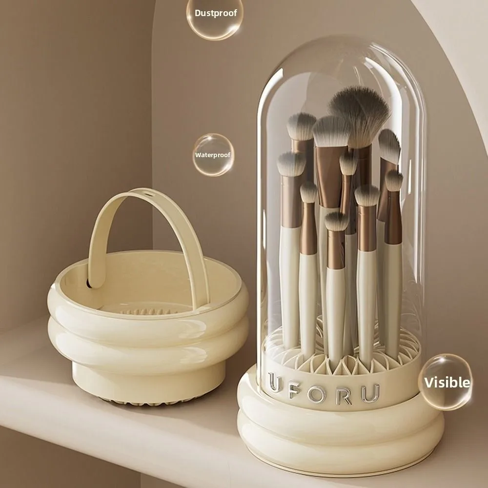 

2-in-1 Makeup Brush Storage Bucket Large Capacity Dustproof Cosmetic Brush Hang Drying Holder Detachable Transparent
