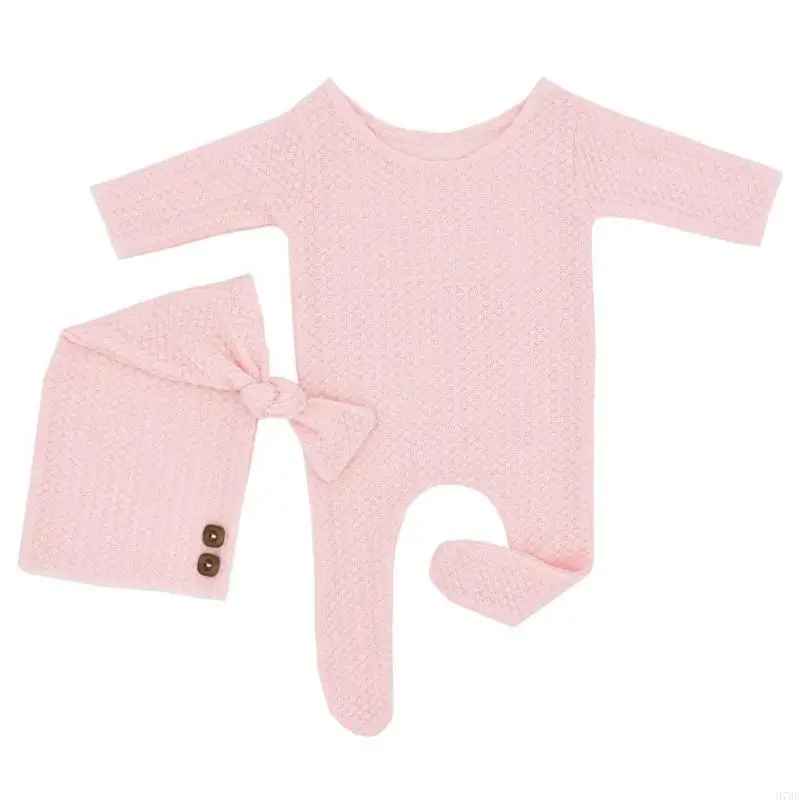 97BE 2 قطعة/المجموعة محبوك بذلة ذيل طويل ل رئيس التفاف عمامة قبعة قبعة طفل صبي فتاة رومبير طقم قبعات الوليد التصوير Pr #4