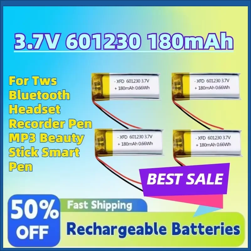 

High-Quality 4PCS 3.7V 601230 180mAh Lipo Rechargeable Battery for Tws Bluetooth Headset Recorder Pen MP3 Beauty Stick Smart