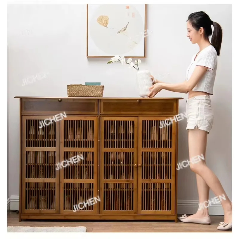 JC JC Home Entrance Bamboo Storage Rack Multi-function Large Capacity Storage Multi-layer Dustproof Shoe Rack Storage Cabinet