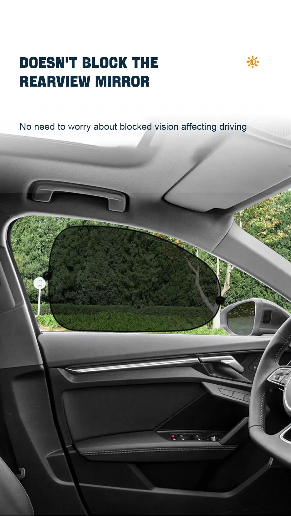 2 Stück Auto-Seitenfenster-Sonnenschutz mit Saugnäpfen, atmungsaktives Netz, UV-Schutz, Sichtschutz, Sonnenvorhang, universell für Limousine, SUV, MPV – Detail 6