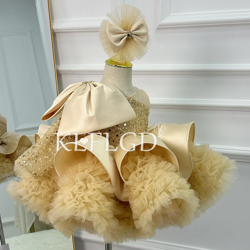 KLFLGD Gorgeous and Elegant Girls Dress Satin Bow Girls High-End Party Evening Dress Exquisite Baby Girl One-Year-Old Clothing