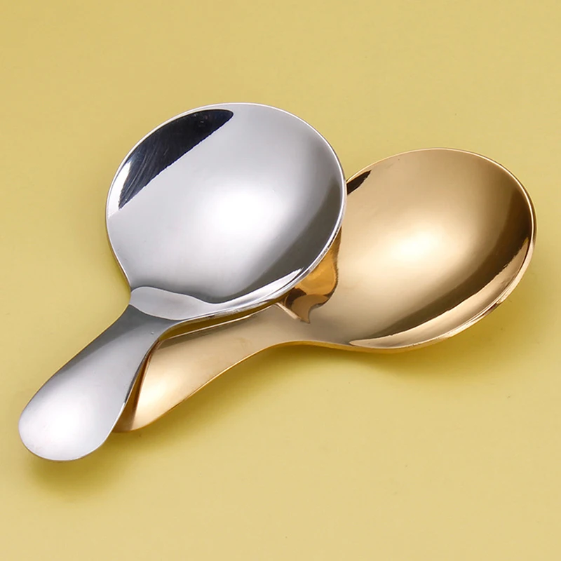 Cute Stainless Steel Short Handle Gold Ice Cream Tea Coffee Spoon Kitchen Condiment Spice Scoop