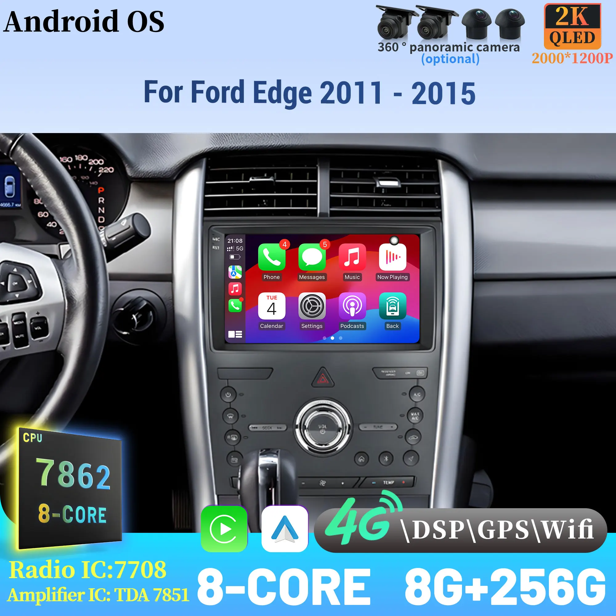 

Android 14 Radio Car Multimedia Player Touch 2K QLED Screen For Ford Edge 2011-2015 Wireless BT CarPlay