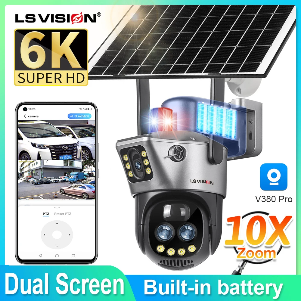 LS VISION V380 Dual Lens WIFI/4G Camera Solar 10X Zoom PIR Human Detection Night Vision Outdoor Security Video Cam 8MP 4K Cctv