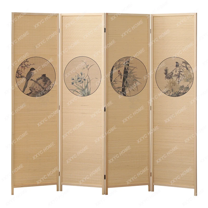 

New Chinese Style Bamboo Ancient Style Subareas Screens Living Room Modern Minimalist Folding Mobile Door Blocking