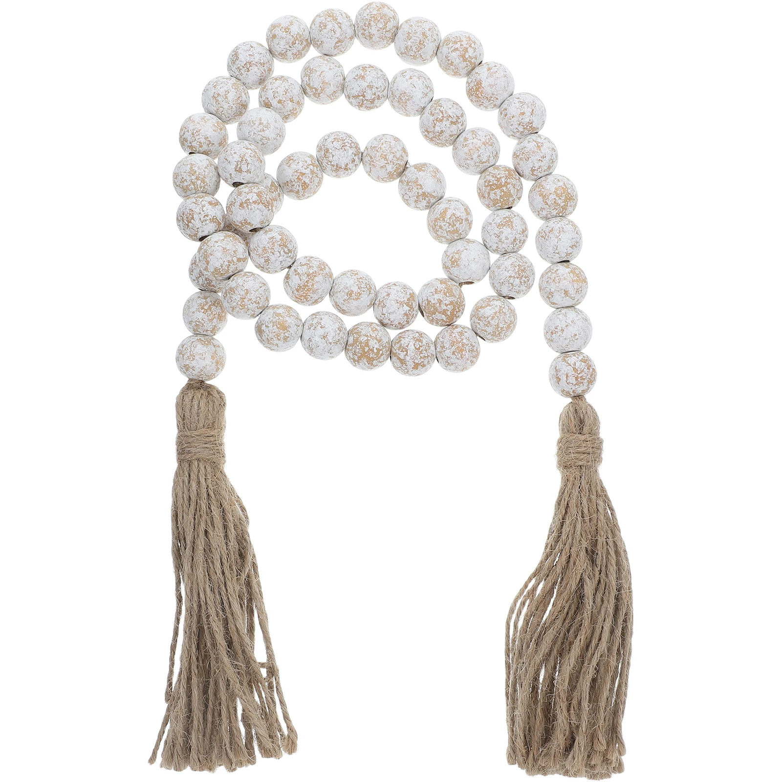 

1pc Wooden Bead Tassel Garland Farmhouse Rustic Wall Decor Natural Jute Hanging Chain For Coffee Table Shelf Home Decoration