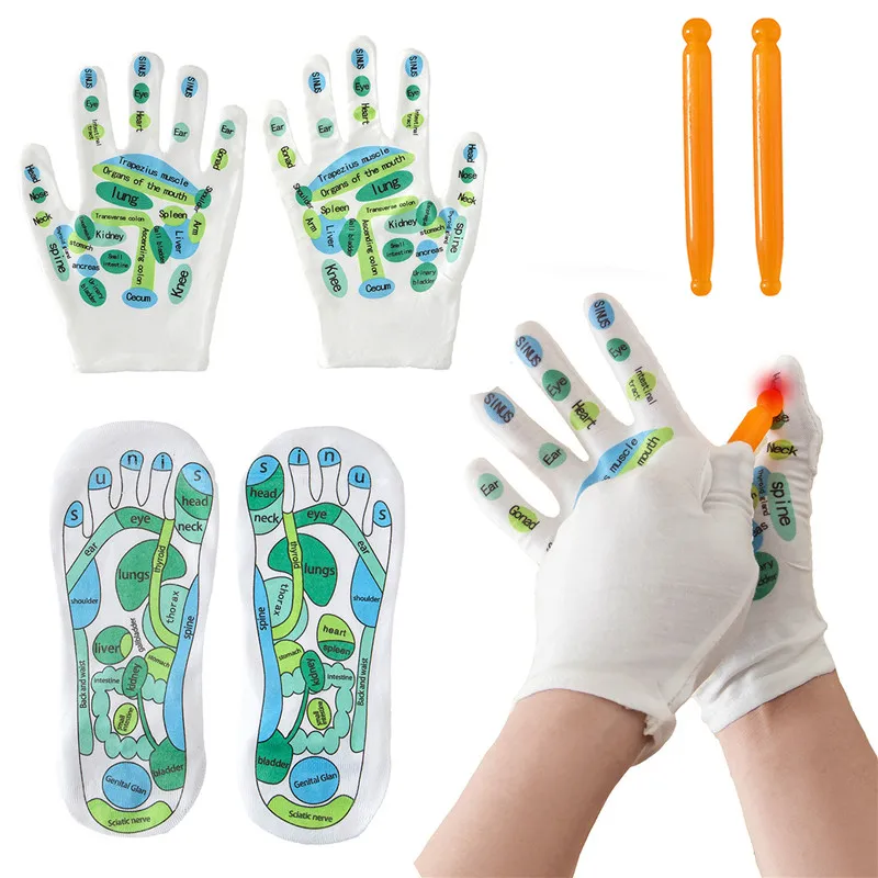 Acupressure Reflexology Socks Set Reflexology Tools Tired Body Foot Pressure Point Socks Feet Massage Socks with Massaging Stick