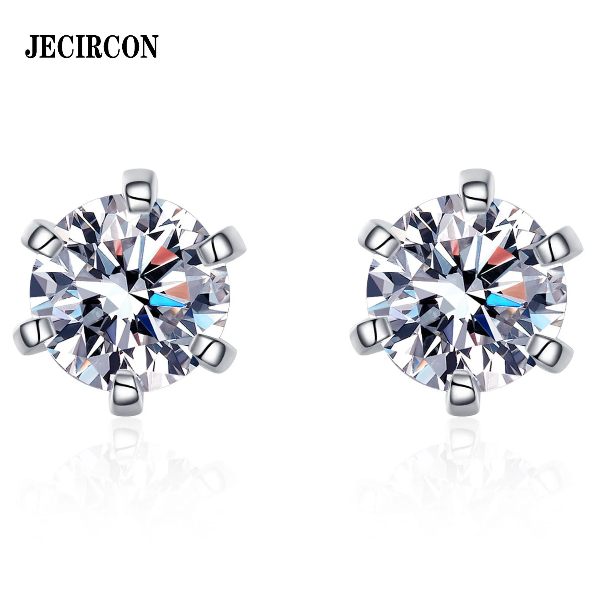 

JECIRCON 925 Sterling Silver Earrings for Women 6 Claw Moissanite Screw Stud Earrings Plated PT950 Gold Manufacturer Wholesale