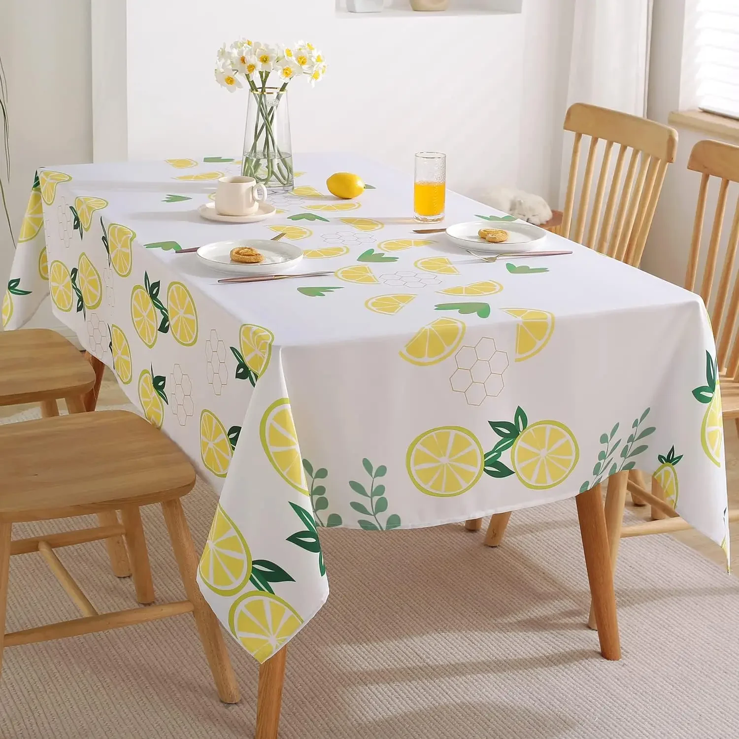 Summer Yellow Lemon Waterproof Tablecloth for Table Decor Washable Kitchen Dining Rectangle Table Cloth Holiday Party Decoration