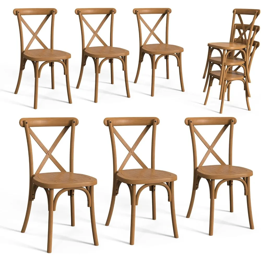 

Plastic Outdoor Dining Chairs Set of 6, Stackable Patio Farmhouse Brown Dining Chairs with X Back, Waterproof Kitchen & Dining