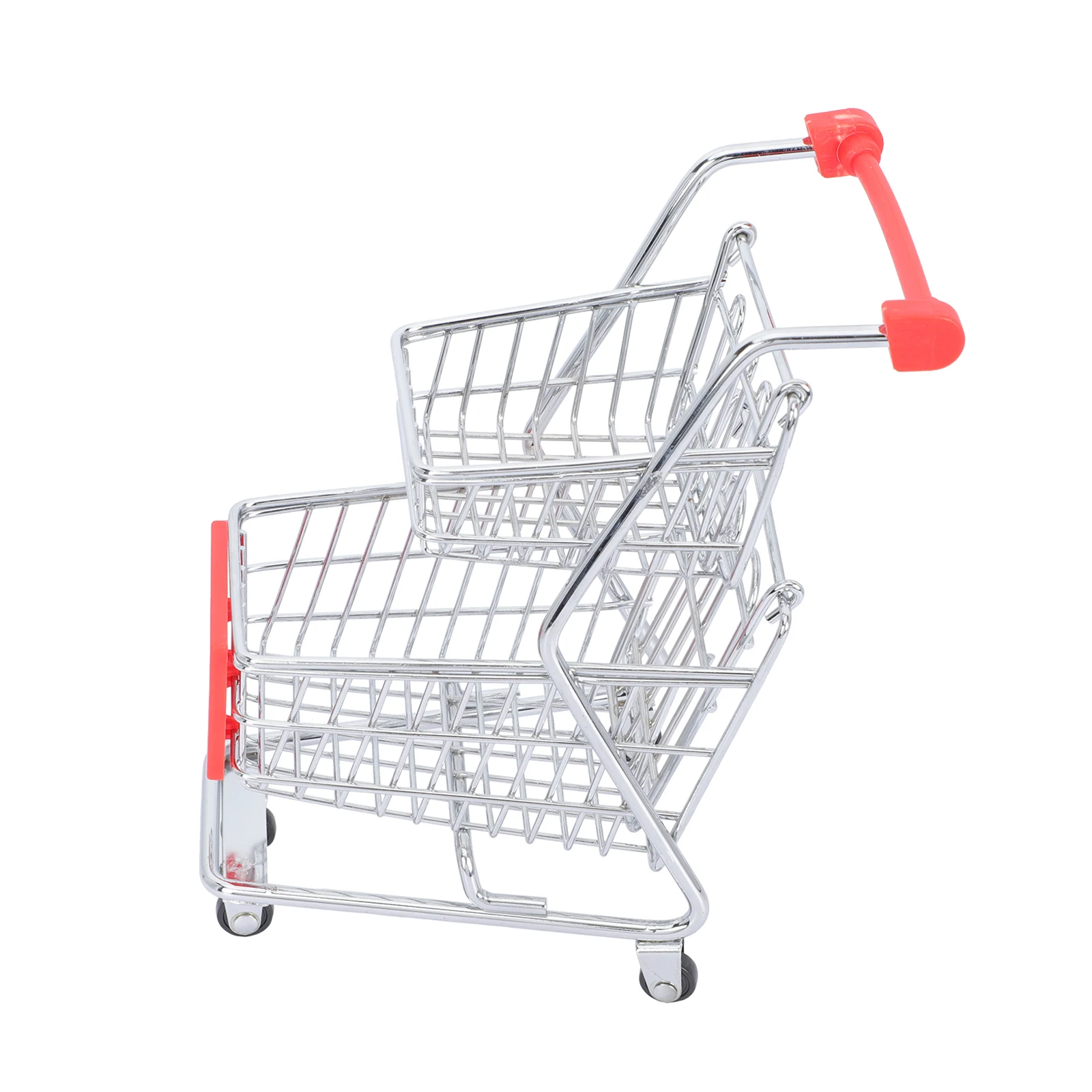 

Mini Metal Storage Basket Red Desk Adornment Pen Holder Shopping Cart Model Trolley Snack Serving Fried Food Toy Decorations