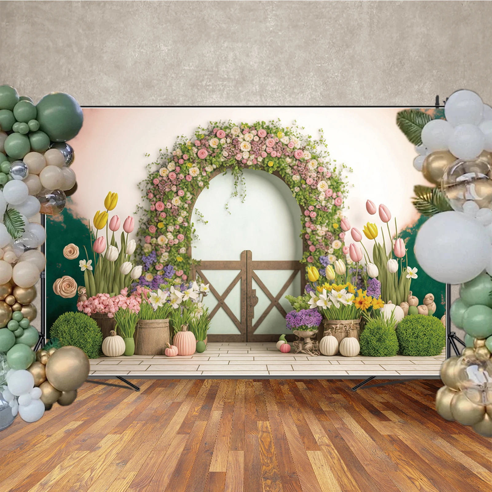 MOON.QG-Fondo de fotografía Floral personalizado para niños, telón de fondo con diseño de flores y mariposas para entrada de jardín de Pascua